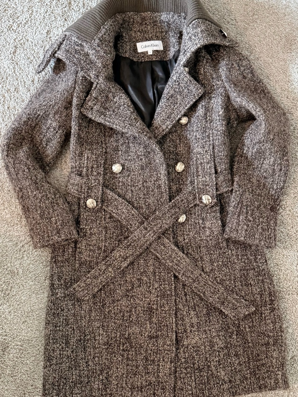 Calvin Klein Women's Wool-Blend Double-Breasted Belted Pea Coat